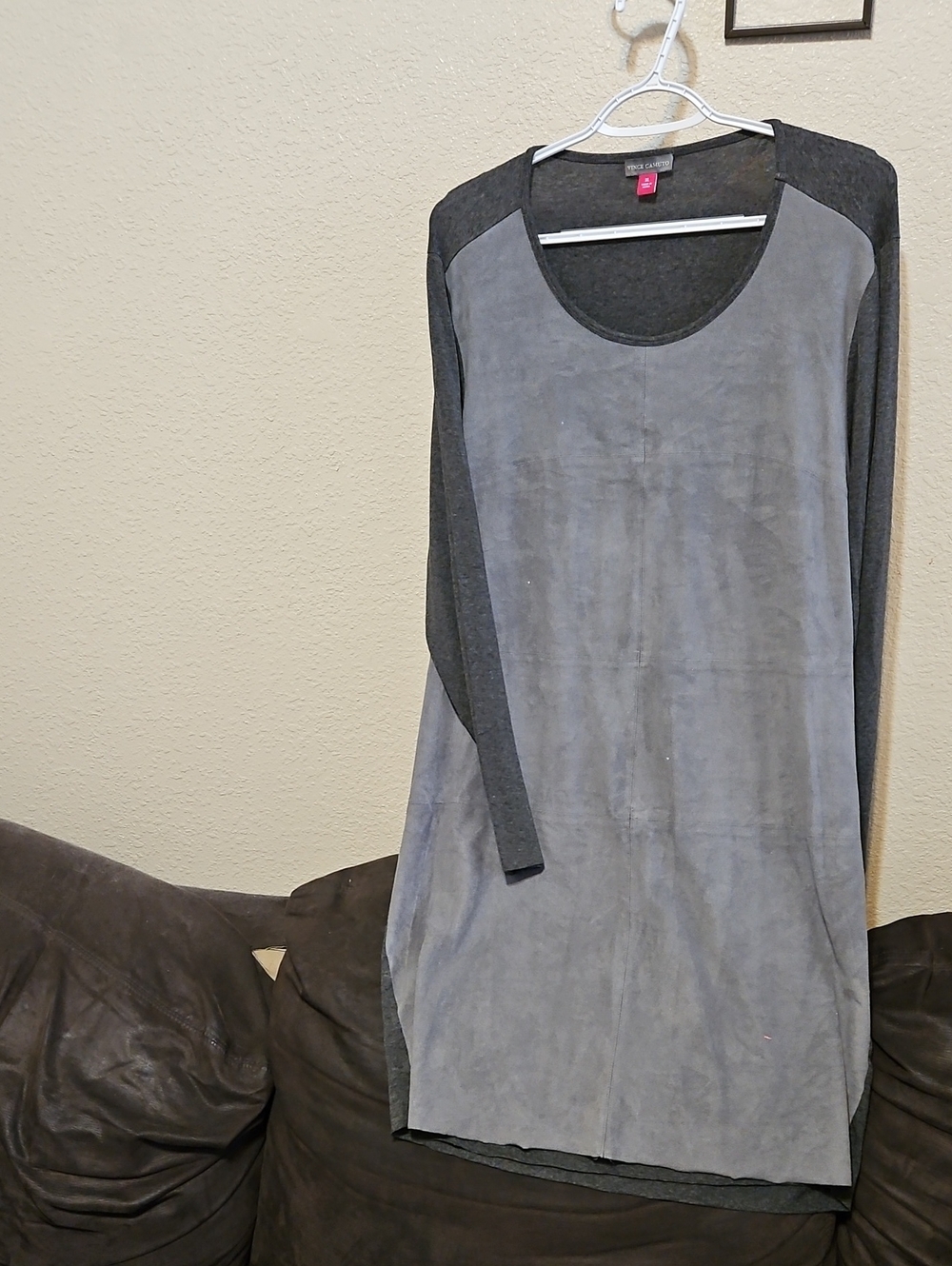Vince Camuto Two-Tone Grey Suede-Look Shift Dress With Subtle Sparkles